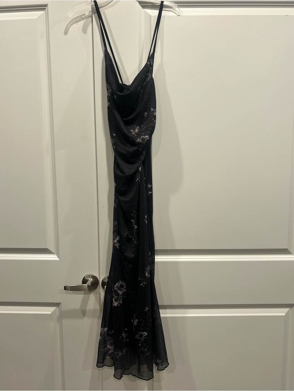 ROMWE Black Floral Cowl-Neck Maxi Slip Dress